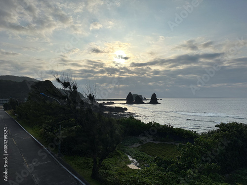 Serene Coastal Landscape at Twilight with Ocean View