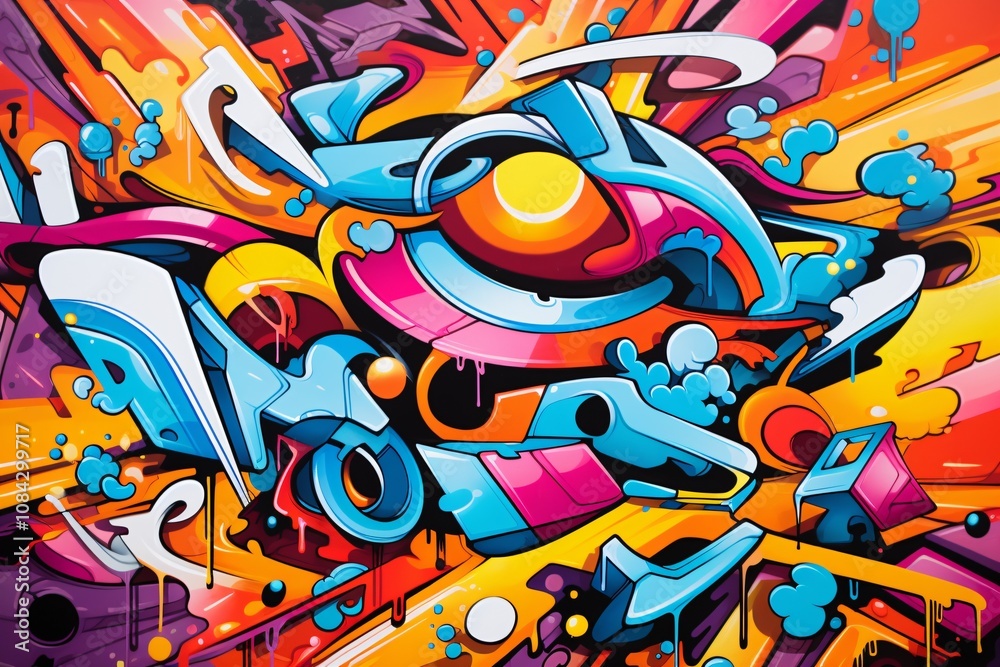 Obraz premium Abstract Graffiti Illustration Background, Graffiti Background, Graffiti Wallpaper, Graffiti Pattern, Street Art Graffiti, Graffiti Wall Background, Graffiti Digital Paper, AI Generative