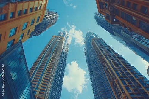 Upward View of Skyscrapers Against Blue Sky1 photo