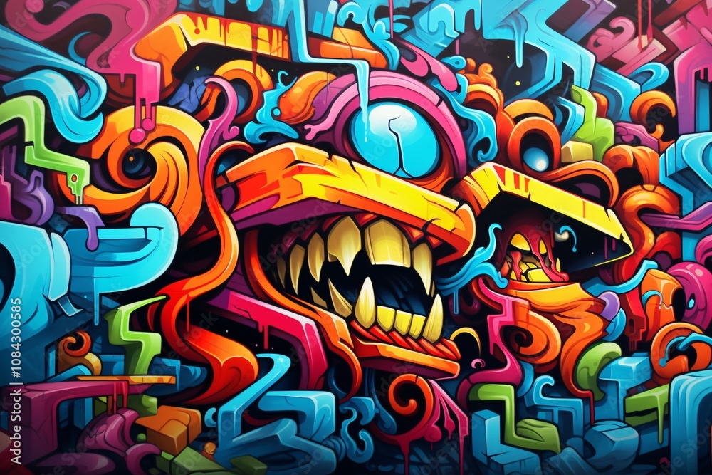 Obraz premium Abstract Graffiti Illustration Background, Graffiti Background, Graffiti Wallpaper, Graffiti Pattern, Street Art Graffiti, Graffiti Wall Background, Graffiti Digital Paper, AI Generative
