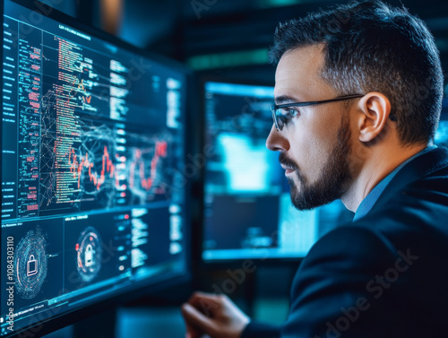 A security professional presenting a cybersecurity risk management plan to executives, showing strategies for mitigating potential risks.