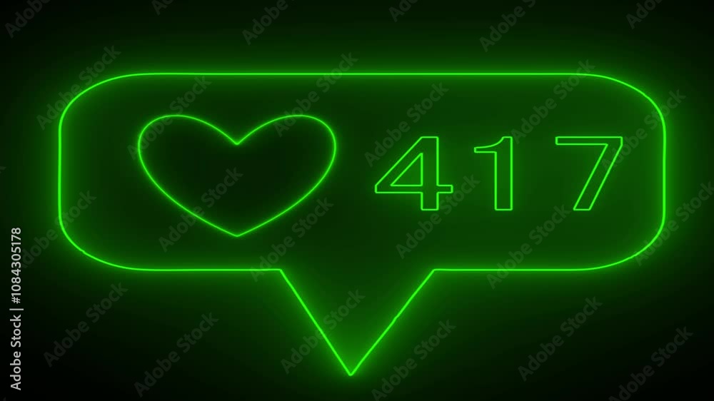 Flat neon pink light design thumbs up 4K social media like counter, shows clicks over time