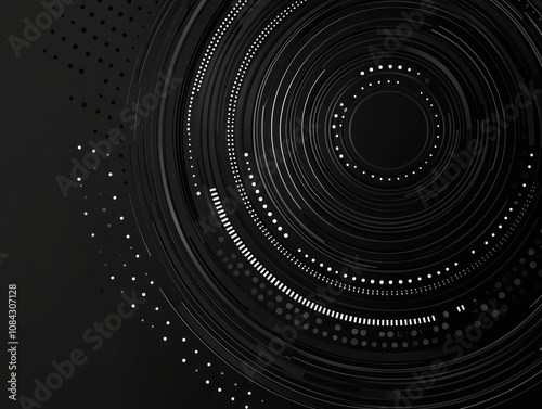 Black circular spiral dotted tech futuristic background