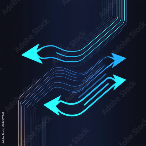 Blue arrows and wavy lines in minimal futuristic design