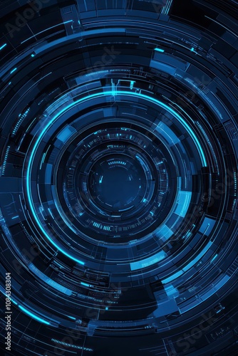 Blue circular futuristic tech design with lines