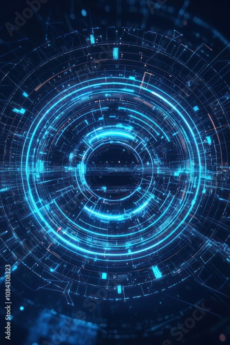 Blue circular futuristic tech design with lines