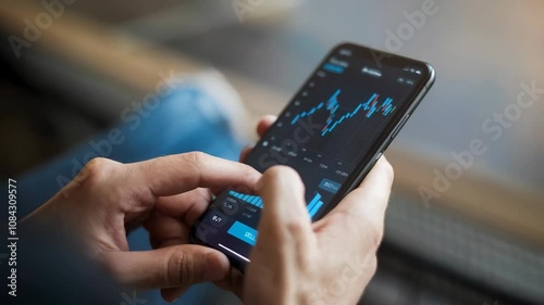 Wallpaper Mural A person analyzing stock market data on a smartphone screen. Torontodigital.ca