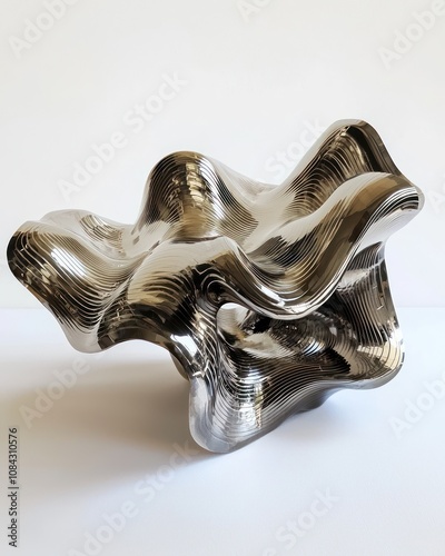 3D wavy sculpture with shiny metallic paint