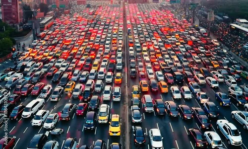 rows of cars on the highway long traffic jams. Generative AI