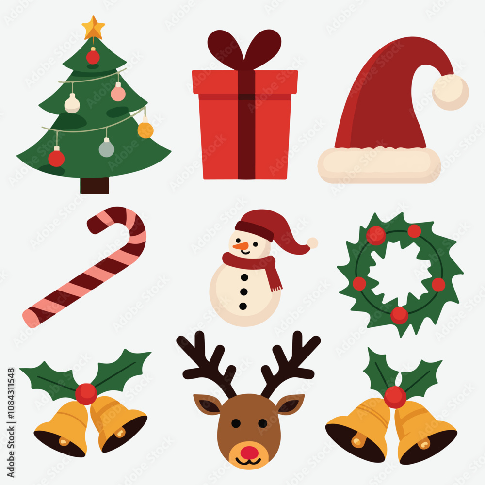 Fototapeta premium Christmas Element Symbol clipart Icons illustration design, Xmas vector illustration set, set of festival flat icon 