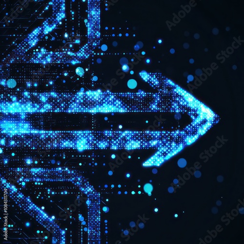 Abstract blue dotted arrows in tech background