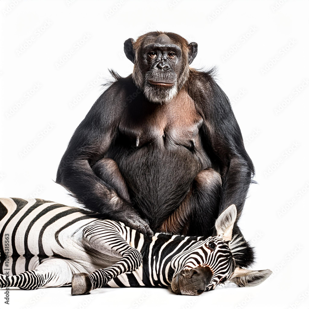 Naklejka premium chimpanzé , sur un zèbre, équitation, Afrique, zebras, animal, isolé, mammifère, blanc, noir, jardin zoologique, rayes, safari, cheval, faune, sauvage, vecteur, illustration, nature, faune, animal, s