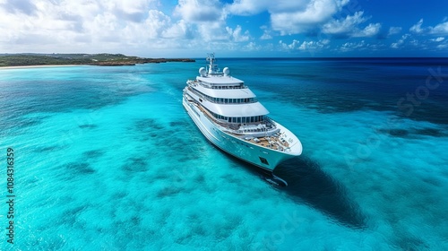 White Yacht Anchored in Turquoise Waters photo