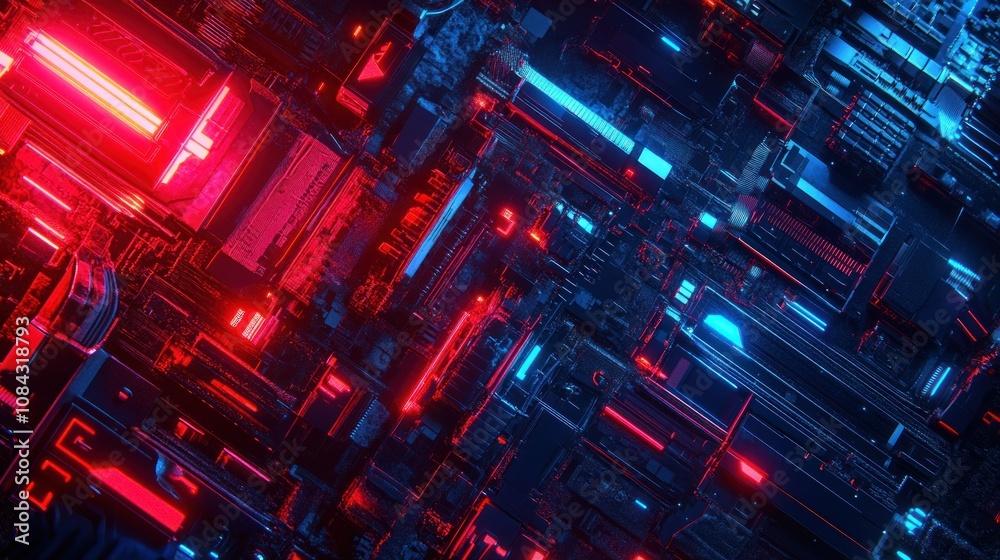 Fototapeta premium Background gaming abstract neon theme cyberpunk red and blue dynamic technology background wallpaper AI generated image