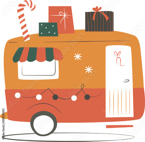 Christmas Camper Van with Gifts - Vector Illustration
