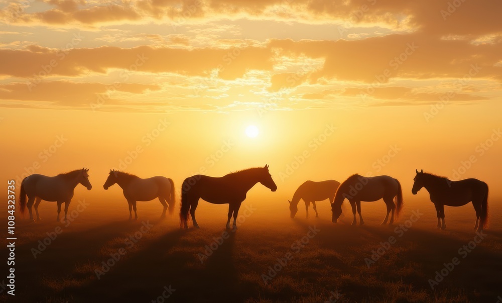 Silhouetted horses at sunset Silhouetted horses at sunset
