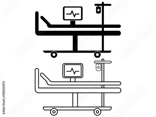Intensive care black glyph icon. Critical care medicine. ICU. Hospital ward. Intensive treatment and close monitoring. Resuscitation. Silhouette symbol on white space. Vector isolated illustration