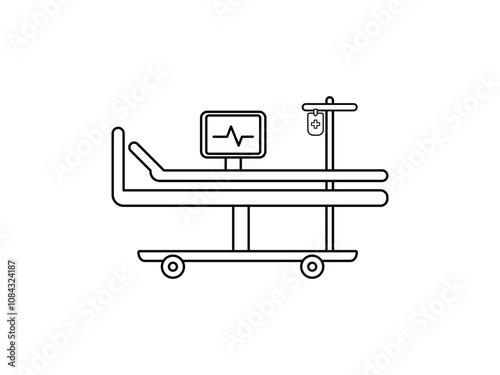 Intensive care black glyph icon. Critical care medicine. ICU. Hospital ward. Intensive treatment and close monitoring. Resuscitation. Silhouette symbol on white space. Vector isolated illustration