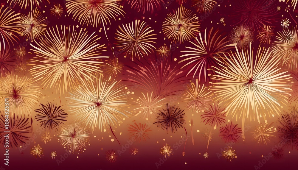 Fototapeta premium Golden and Red Fireworks Celebration: A Night Sky Spectacle