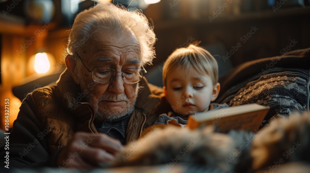 Grandfather and Grandson Reading Together Grandfather and Grandson Reading Together