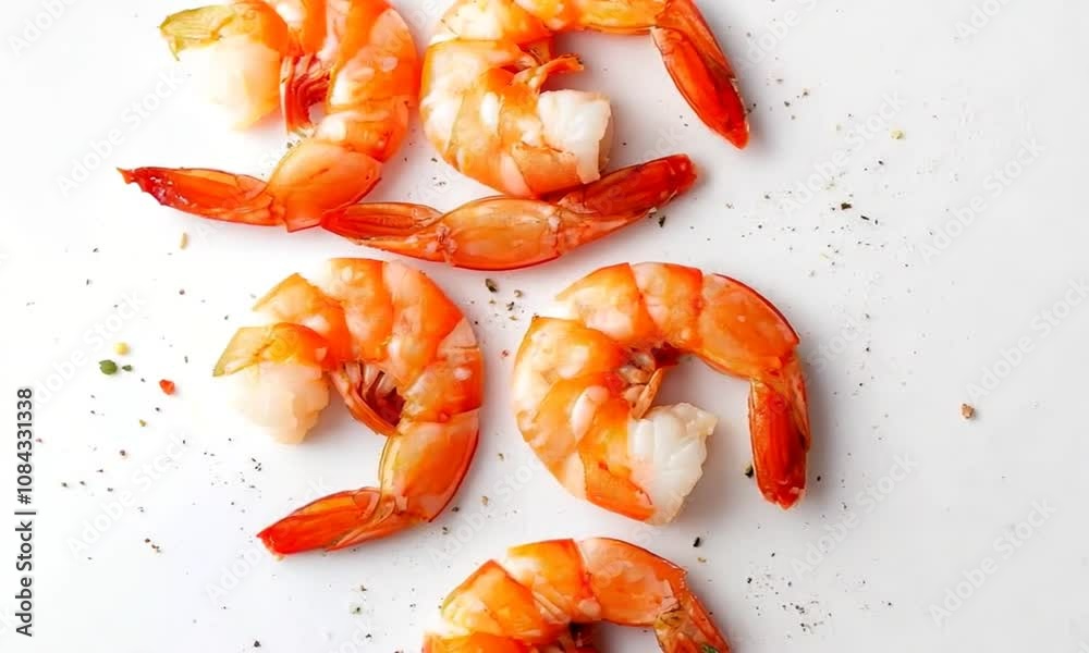 Fresh shrimp with greens on white background Fresh shrimp with greens on white background