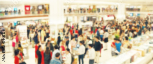Wallpaper Mural Blurred background of a winding lines of shoppers create a fascinating pattern from above, black friday, shopping, aerial view Torontodigital.ca