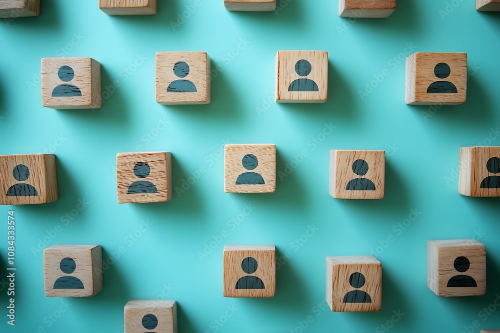 Wooden Cubes with Person Symbols Pattern - Top View - Community Concept Wooden Cubes with Person Symbols Pattern - Top View - Community Concept