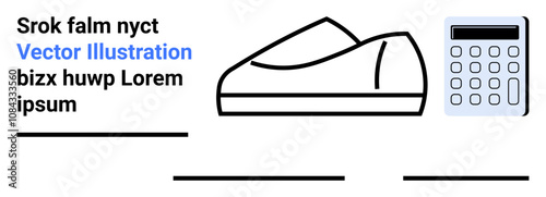 Shoe outline, calculator, and placeholder text elements with empty lines. Ideal for web design, e-commerce, educational content, finance-related topics, business presentations, technology showcase