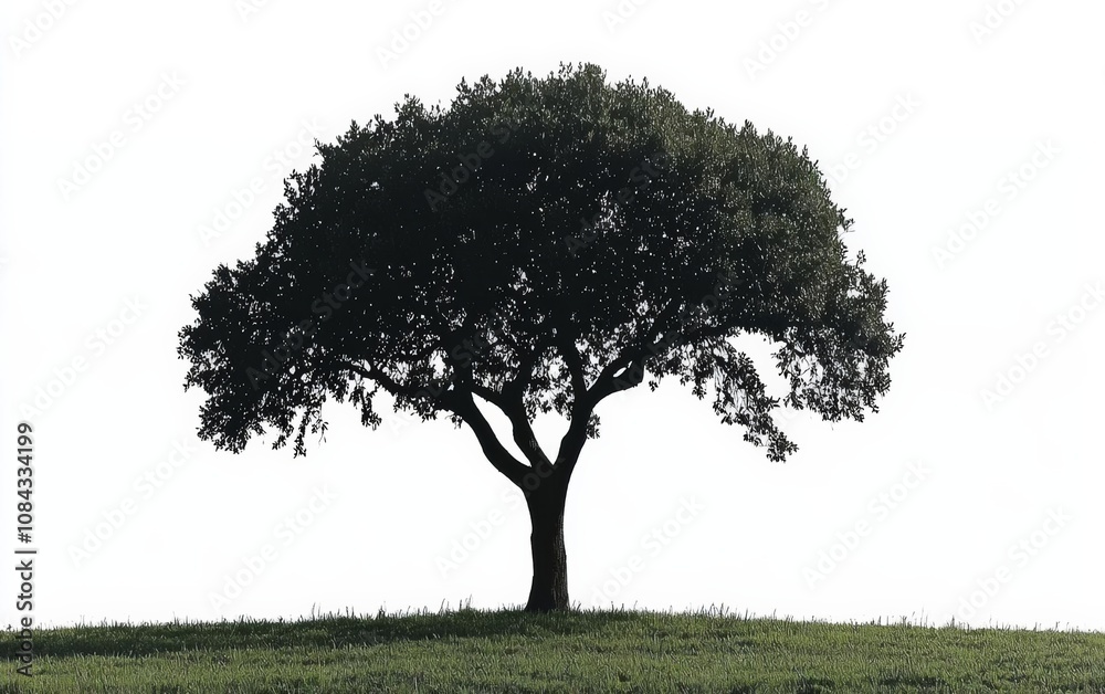Fototapeta premium black tree silhouette isolated on white background. Clipping path. for apps and websites. , isolated on white background, , copy space, copy space for text,