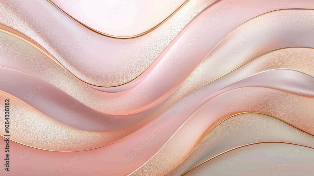 Obraz premium Abstract background, pink pastel and gold colors, elegant shapes, white space, waves, fluid lines.