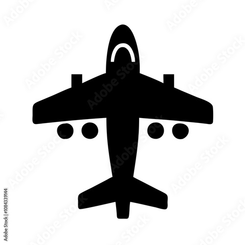 Minimalist icon of an airplane, symbolizing aviation, travel, or transportation.