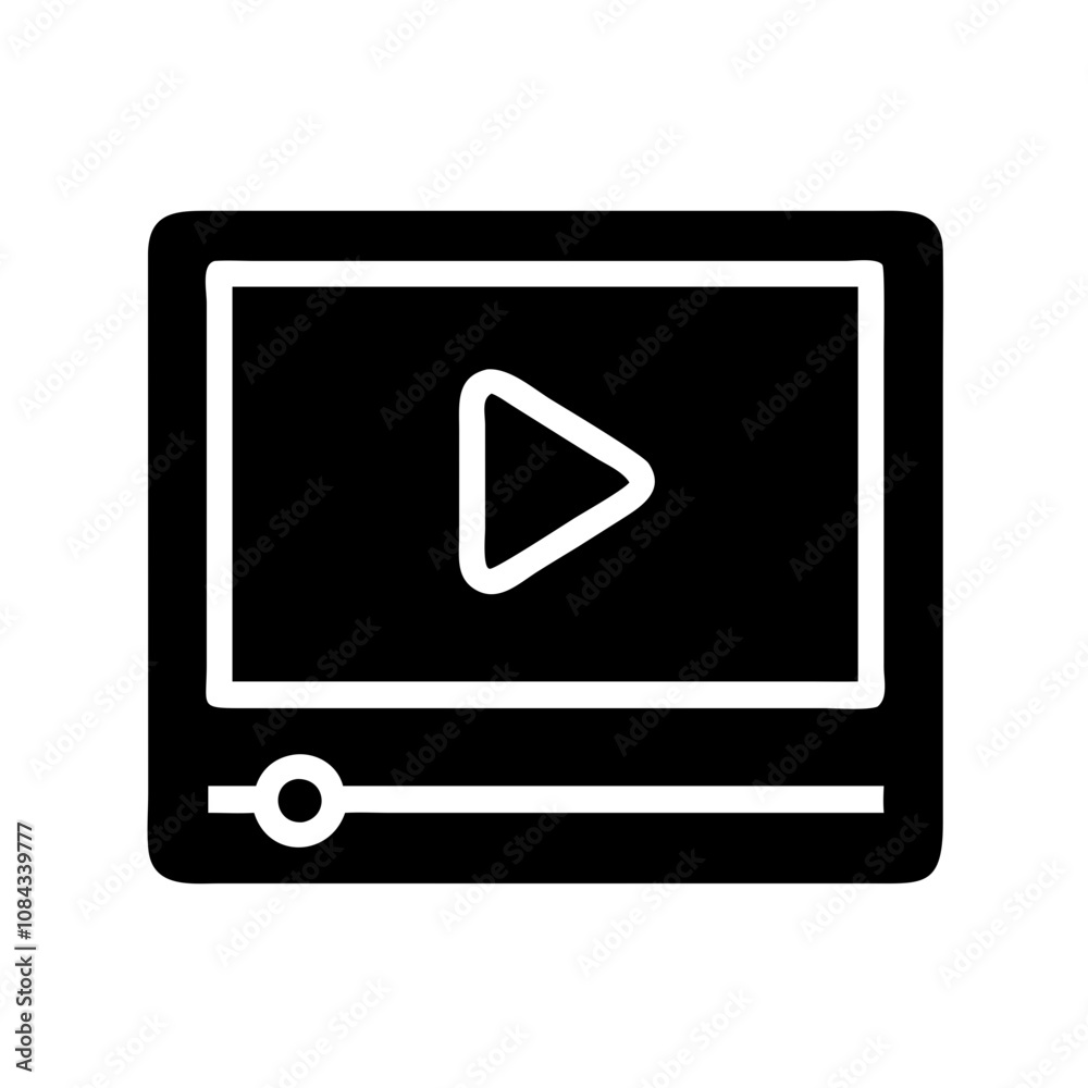 Icon of a video player, symbolizing media or streaming services. Icon of a video player, symbolizing media or streaming services.