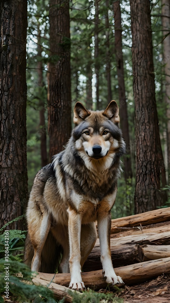 Fototapeta premium Majestic Wolf in Forest Setting