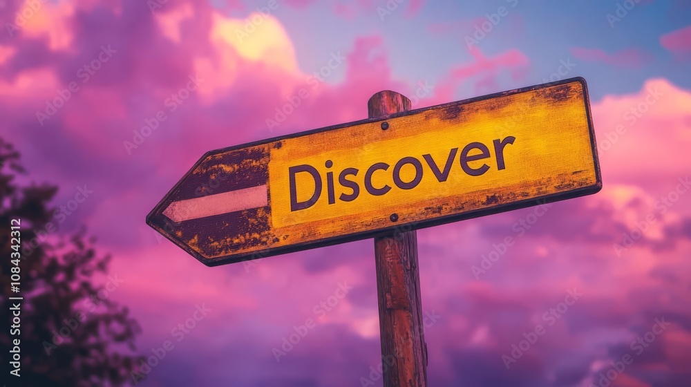 Fototapeta premium Discover Your Path: A weathered wooden signpost points the way towards