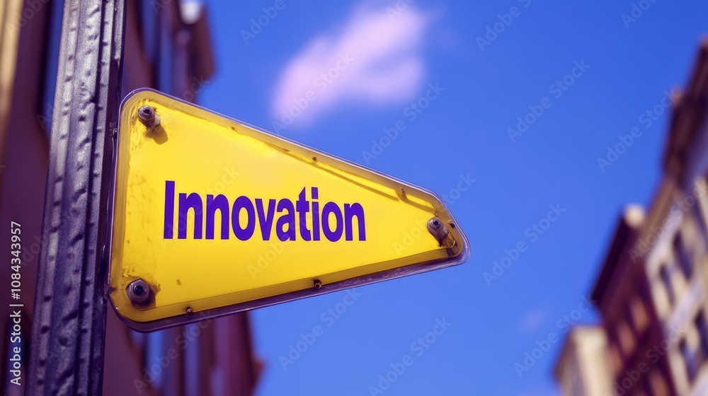 Obraz premium Innovation Street Sign: A vibrant yellow street sign with the word 