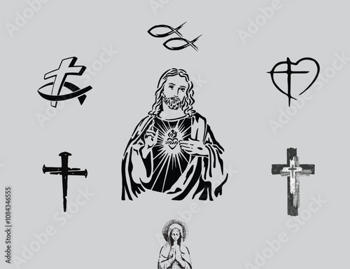 Jesus with symbols in cmyk vectors ready to print