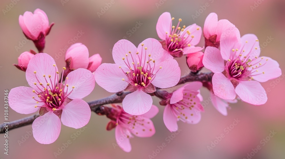 Obraz premium Blooming purple leaf plum flowers showing their delicate pink petals