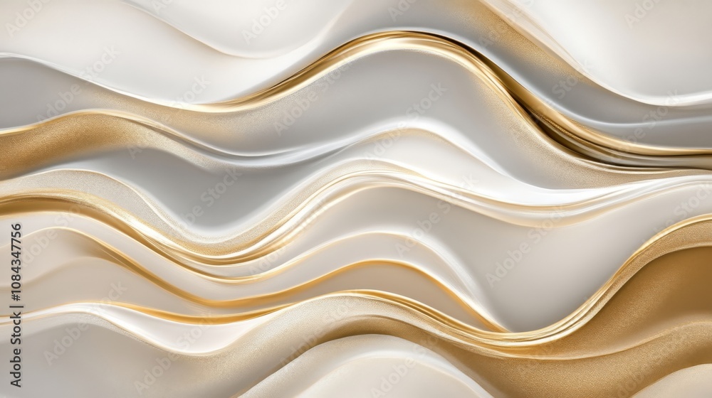 Obraz premium Abstract Gold and White Waves: Minimalist Digital Art