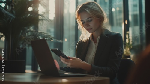 Free Download Focused Business Woman Working on Laptop and Smartphone - GFXLoad