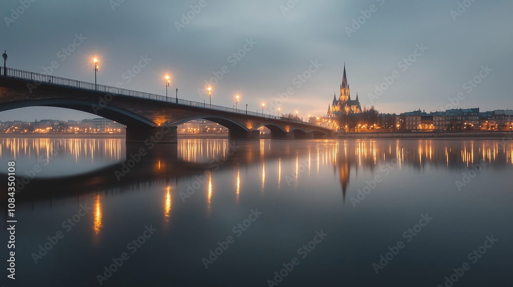 Fototapeta premium Pont de Pierre Bridge Evening Reflection with St Michel Cathedral