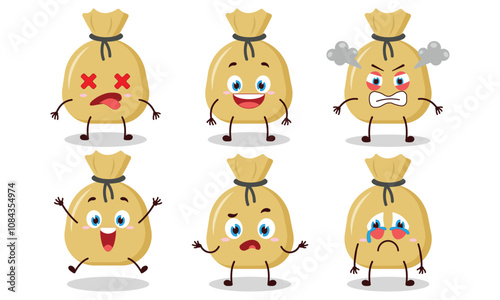 cute money bag cartoon with many expressions design illustration