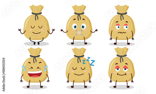 funny money bag cartoon with various expressions design illustration