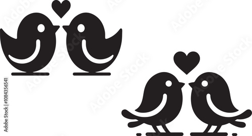 Two stylized, black silhouette birds facing each other