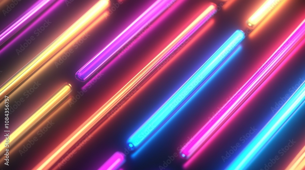 Flashes of Neon Lights Against Dark Background in Vibrant Colors Flashes of Neon Lights Against Dark Background in Vibrant Colors