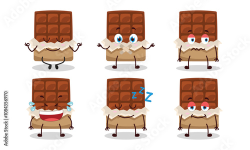 funny chocolate bar cartoon with various expressions design illustration