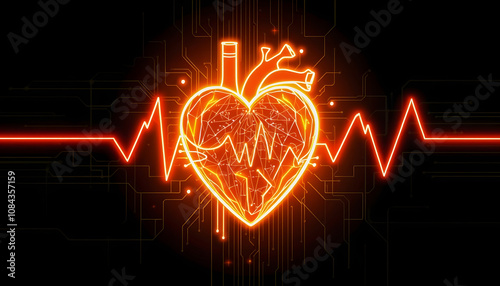 Cyber heart pulse futuristic illustration with white shades, png photo