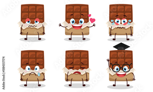 funny chocolate bar cartoon character with different pose activity design illustration