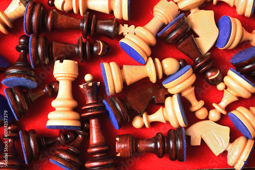 Figures of wooden chess in the box