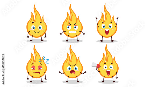 funny fire cartoon with many expressions design illustration