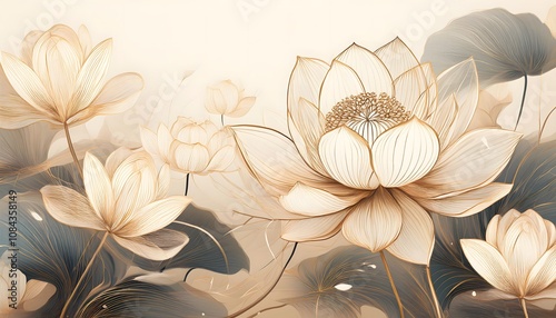 Elegant Beige Lotus Blossom Floral Art